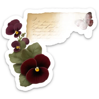 A vintage love letter with deep red pansies and a burgundy wax-sealed envelope
 sticker