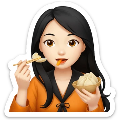 dumpling eat ginger woman long hair sticker