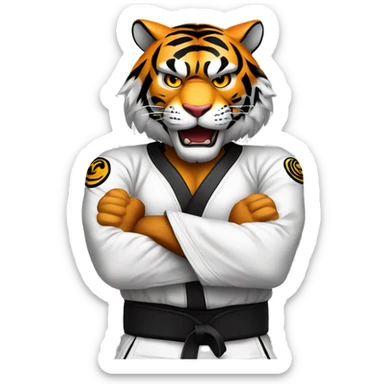 Tiger with evil face  jiu-jitsu black belt with his arms crossed sticker
