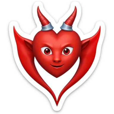 Red heart with devil horns and a devils tail and a halo above the pointed devils tail not cartoon sticker