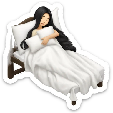 asian cute girl with long beauty black hair sleeping with white blanket and pillow sticker