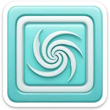 a Tiny compressed Stylized light-turquoise whirlwind symbol inside a pastel white square icon, light turquoise borders sticker