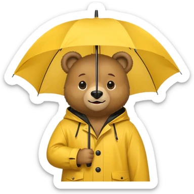 Bear with umbrella, wearing rain coat sticker