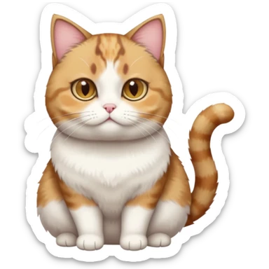 full body torbie and white cat with small head, hazel eyes, and short but chubby body sticker