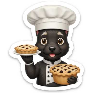 Black Scottie wearing chefs hat holding a pie  sticker