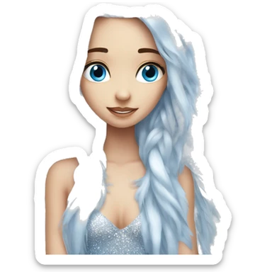 big wings, silver, feather, icy ,snowflake, Beautiful, fairy, long hair, blue eyes sticker