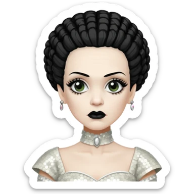 Bride of Frankenstein with ivory sequin outfit sticker
