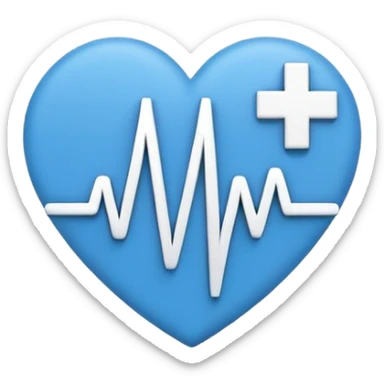 Minimal medical AI logo emoji, heart or shield shape, broken ECG line stylized as letters AI, flat vector style, clean modern healthcare design, blue and white, trustworthy, simple sticker