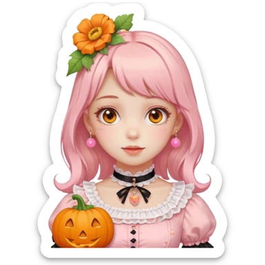 pastel pink orange halloween Lolita  flower pumpkin choker sticker