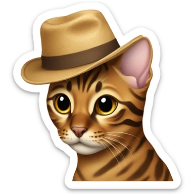 Brown bengal cat wearing a hat sticker