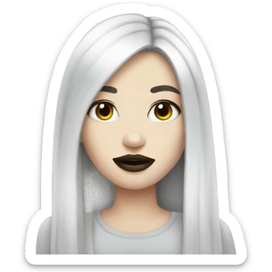 Pale girl with long black hair and big makeup lips sticker