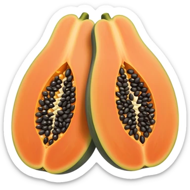 papaya cut in half, showing black seeds sticker