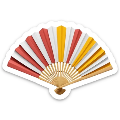 3D render of Paper Fan entirely of folded origami paper, sharp creases, cardboard texture, matte finish, visible paper grain, craft aesthetic,emoji style, isolated on white background --v 6.0 sticker