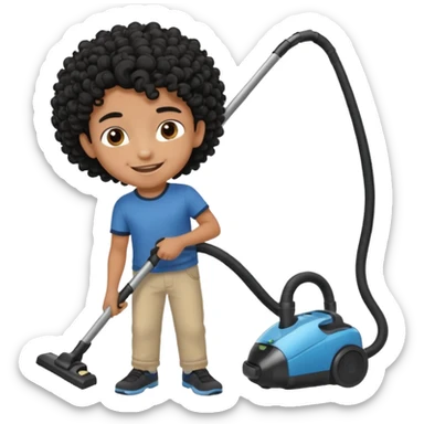 Emoji to encourage kids to do chores - should contain something about house chores, ok replace the broom with a vaccum make it atheltic boy 8 years old - egyptian with curly hair sticker