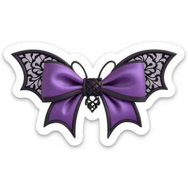 gothic bow dark plum satin black lace overlay silver bat charm moody elegant sticker