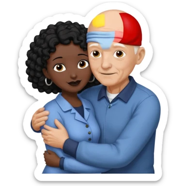 White no hiar Old man hugging dack skin curly hair woman sticker