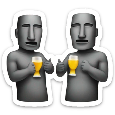 Two moai emojis facing each other while having a toast  sticker