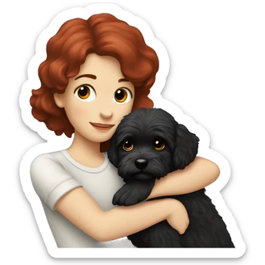 Dark-red-haired girl hugs  her Maltipoo-Black-dog sticker