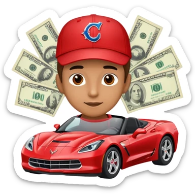 Boy in a Corvette with a lot of money sticker