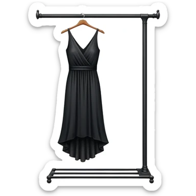 clothing rack with a single elegant black dress hanging sticker