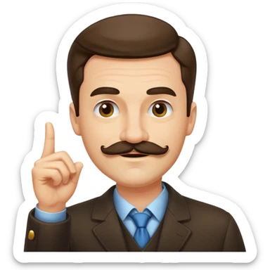 un uomo baffuto spocchioso con il dito alzato e con sguardo compiaciuto da chi la sa lunga con sopacciglio alzato e sorriso sticker