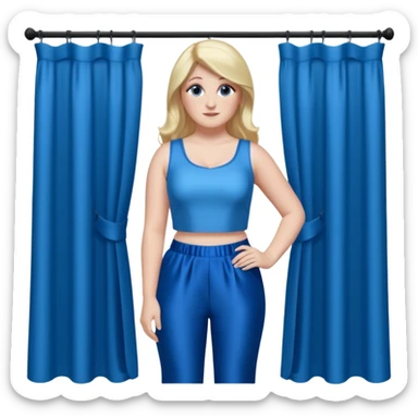 Meghan Trainor dressed in blue crop and blue silk pants standing in front of blue curtain  sticker