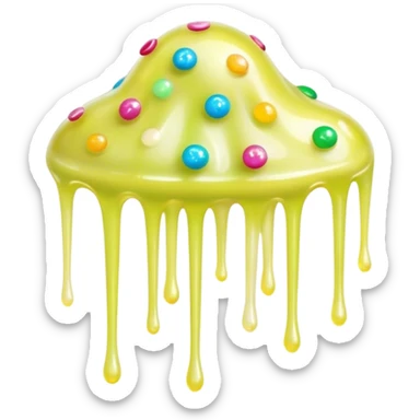 Cinematic Realistic Clear Slime Mixed with Sprinkles, ultra-transparent with suspended colorful candy-like specks, light refracting through each tiny piece, soft gelatinous texture catching highlights, stretching and bending in a mesmerizing way, glowing with a magical, almost surreal quality. sticker