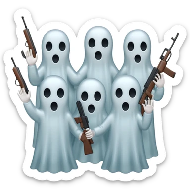 Fantasmas con un fusil y haciendo hola y chao con la manos sticker