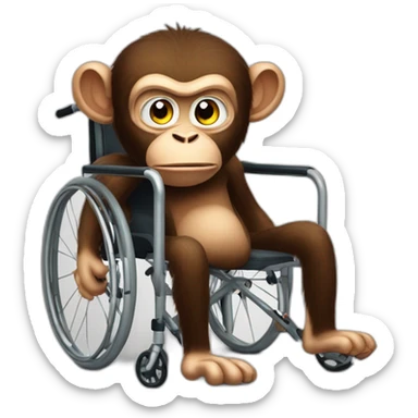 Very angry monkey with small ferocious rollins eyes rides really cute wheelchair sticker
