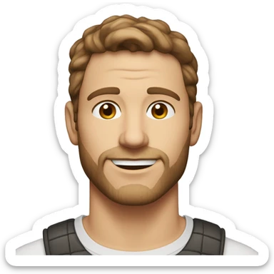 A head and shoulders shot of a 34 year old white man, with short brown hair, with stubble facial hair,   with brown eyes wearing a t-shirt. sticker