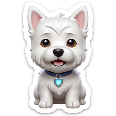 Cinematic Comical West Highland White Terrier Portrait Emoji, Head tilted dramatically with an exaggeratedly shocked or amused expression, featuring a sleek, pristine white coat with perky ears and wide, expressive dark eyes filled with playful disbelief, Simplified yet hilariously expressive features, highly detailed, glowing with a slightly sassy glow, high shine, dramatic yet playful, stylized with an air of cheeky mischief, bright and endearing, soft glowing outline, capturing the essence of a spirited and over-the-top companion, so meme-worthy it feels like it could side-eye its way into internet fame instantly! sticker