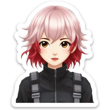 Gorgeous anime style shojo character with blushing face aesthetic and pretty edgy black red punk hair with hair garment trending style sticker