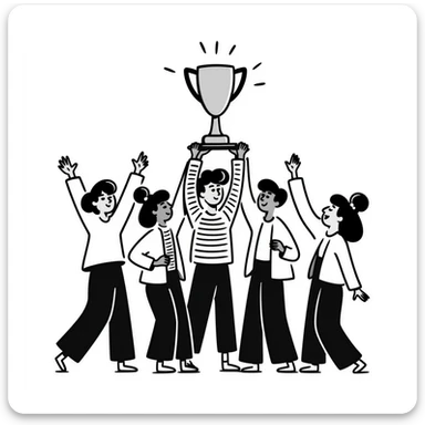 team celebrating with trophy sticker
