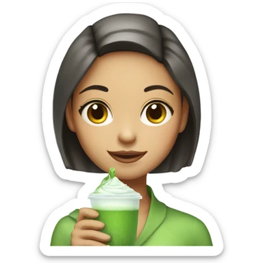 Pretty girl holding a glass cup of iced matcha  sticker