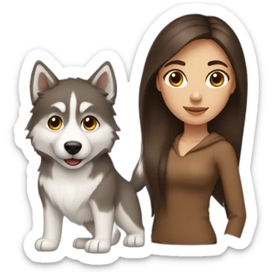 Long Brown hair woman and husky sticker