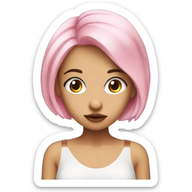 cute lady, pink hair, big eyes, posing like vogue sticker