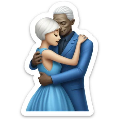 White man in blue dress  hugs and kissing Alien reptilian woman in silver dress  sticker