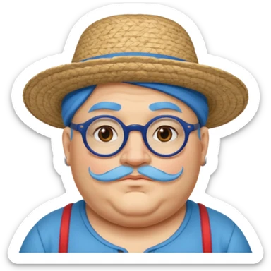 very tattoed face, normal glassess, fat venice gondolier with iconic hat and blue hair woman sticker