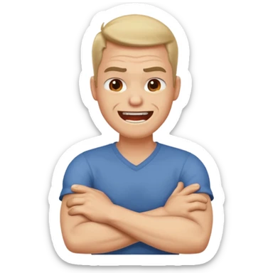 arms crossed holding neck angry laughing guy sticker