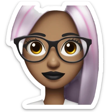 Lovely Vampire girl with white teeth and glasses and black hair and black eyes and pink lip sticker