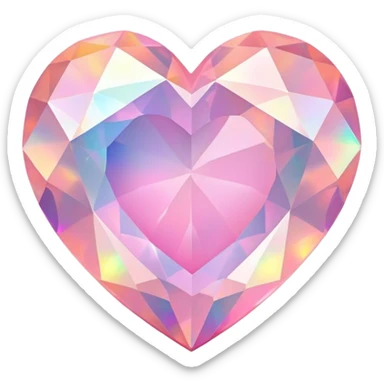 Faceted heart-shaped pink fire opal with holographic flashes and iridescent shine sticker