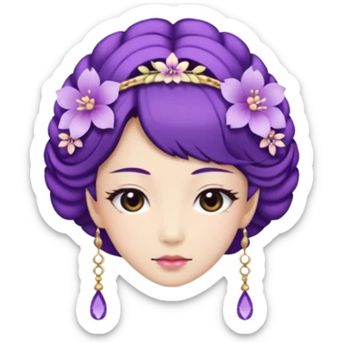 Japanese Princess with floral hairpin, purple sticker
