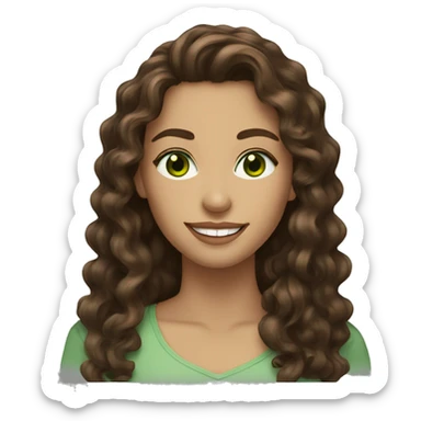 brunette woman green eyes long brown curly hair full lips smile sticker