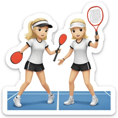 Two friends playing paddle tennis, one of them has blonde hair and the other has black hair. sticker