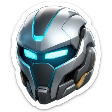futuristic armored Omega Energy helm radiating energy sticker
