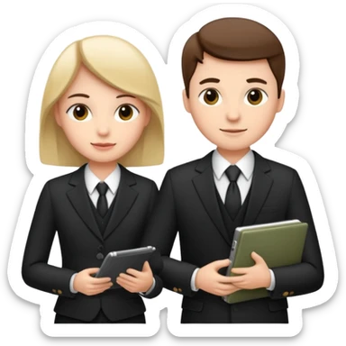 group of 5 colleagues with computer and copybooks sticker