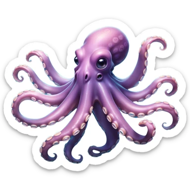 Cinematic Noble Octopus Portrait Emoji, Poised and enigmatic, with a fluid, amorphous body of iridescent, softly tinted skin and eight gracefully undulating arms adorned with delicate suckers, deep, observant eyes reflecting the mysteries of the deep, Simplified yet sharp and sophisticated features, highly detailed, glowing with a soft, oceanic luminescence, high shine, intelligent and mysterious, stylized with an air of deep-sea elegance, focused and fluid, soft glowing outline, capturing the essence of a watchful marine guardian that appears ready to drift out of the screen with effortless authority! sticker