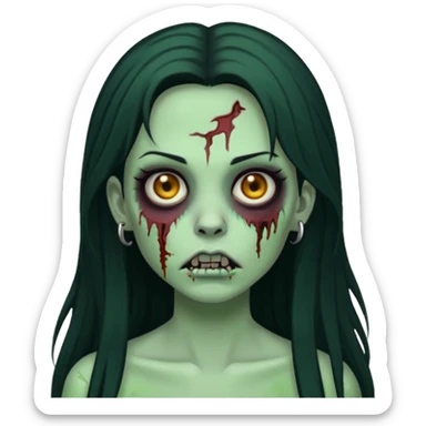 Zombie girl with a facial piercings long black hair green skin sticker