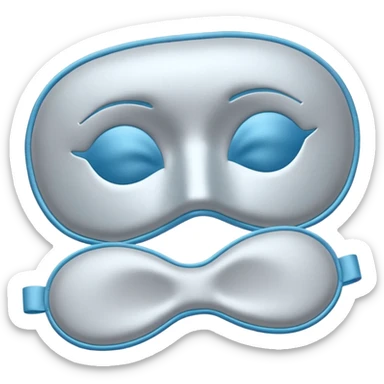 emoji of an isolated silky sleep mask, soft satin texture, stitched closed eyes embroidery, no real eyes, no face, no character features, light grey with pastel blue tint, cozy pajama feel, smooth rounded shape, soft shadows sticker