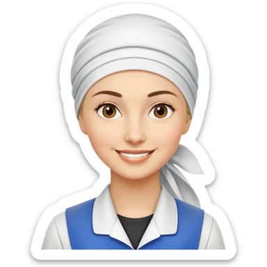 Russian woman factory worker with headscarf and work uniform smiling sticker